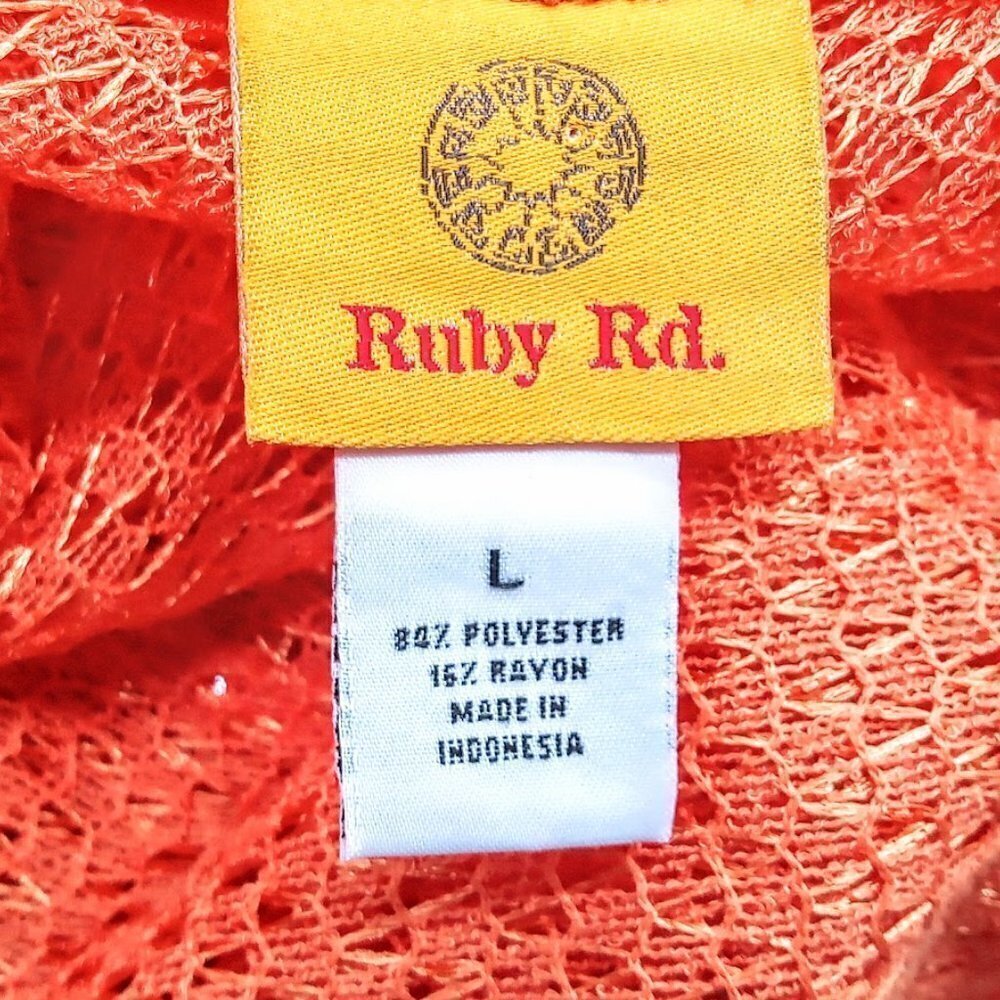 Ruby Rd. Tangerine Orange Open Mesh Weave Cardigan - Picture 5 of 7